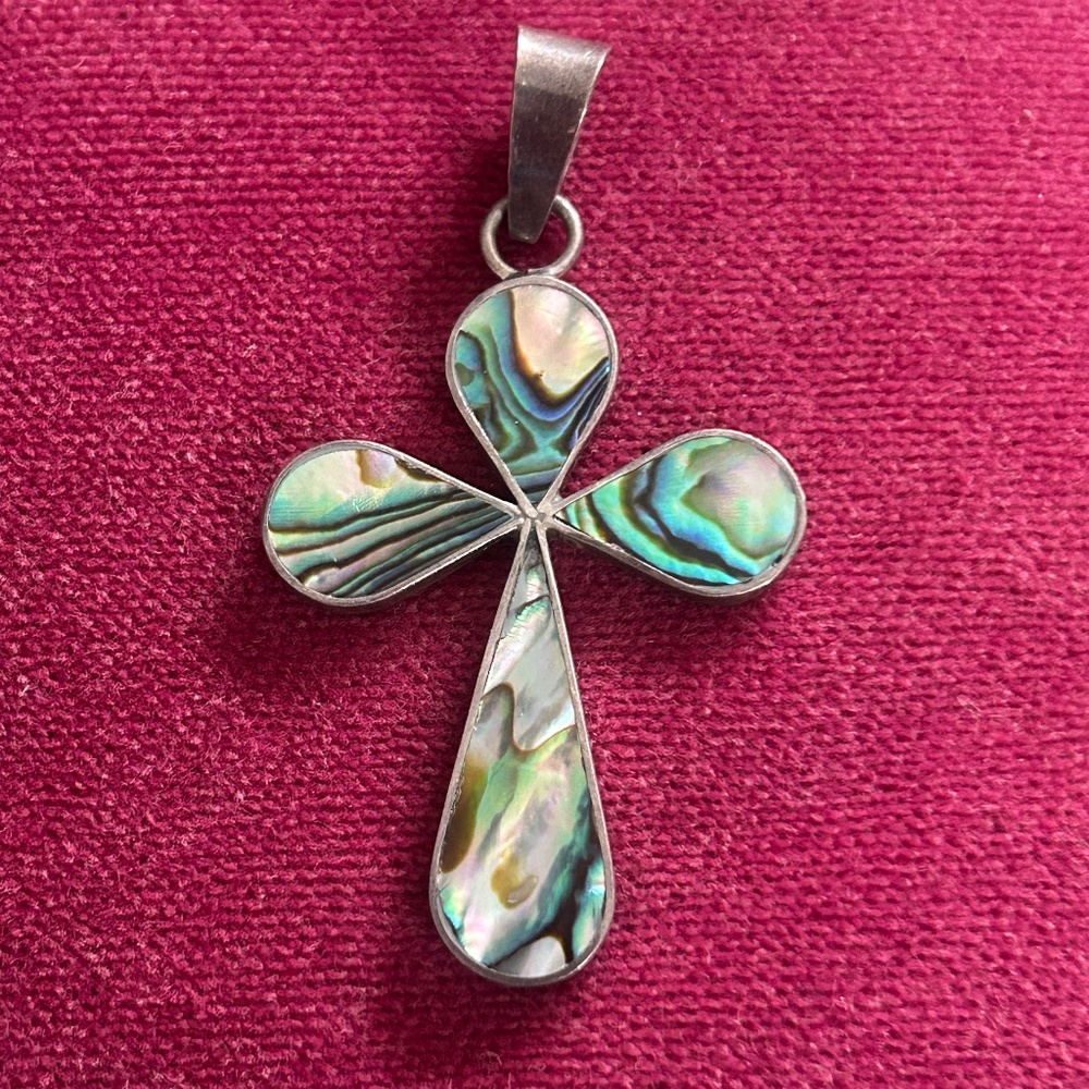Sterling Silver Abalone Cross Pendant – 925